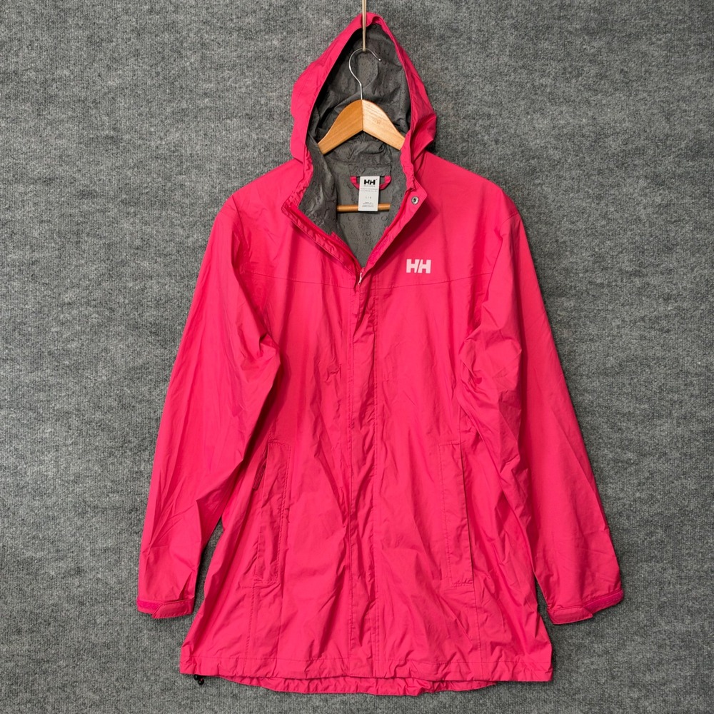 Helly Hansen Womens Pink Hooded Rain Jacket Windbreaker Size Large Outdoors